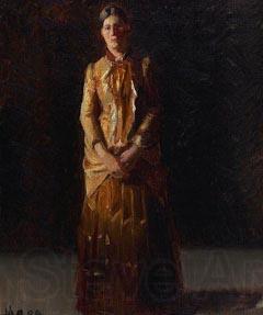 Michael Ancher Portrait of Anna Ancher Standing in a Yellow Dress by her husband Michael Ancher Norge oil painting art